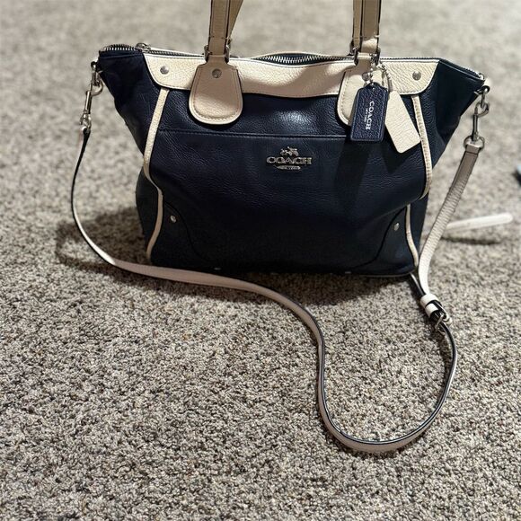 Coach Handbags - Coach Mickie Spectator Leather Satchel Tote Chalk/Navy Women's Bag
